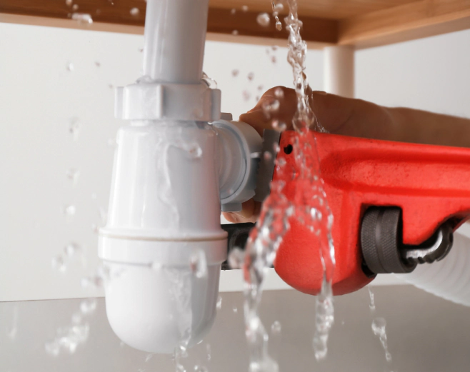 plumber repairing pipes of kitchen sink